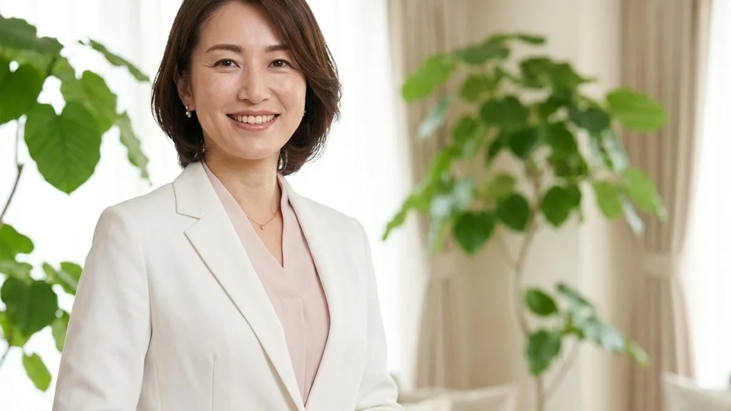 CHARGE症候群のある子どもの入浴介助と注意点について紹介する両手を前で重ねて優しく微笑む女性アドバイザーの横長写真