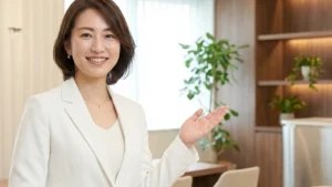 複数サービスの組み合わせ方について紹介する白ジャケットとオフホワイトのインナー姿の女性アドバイザーの横長写真