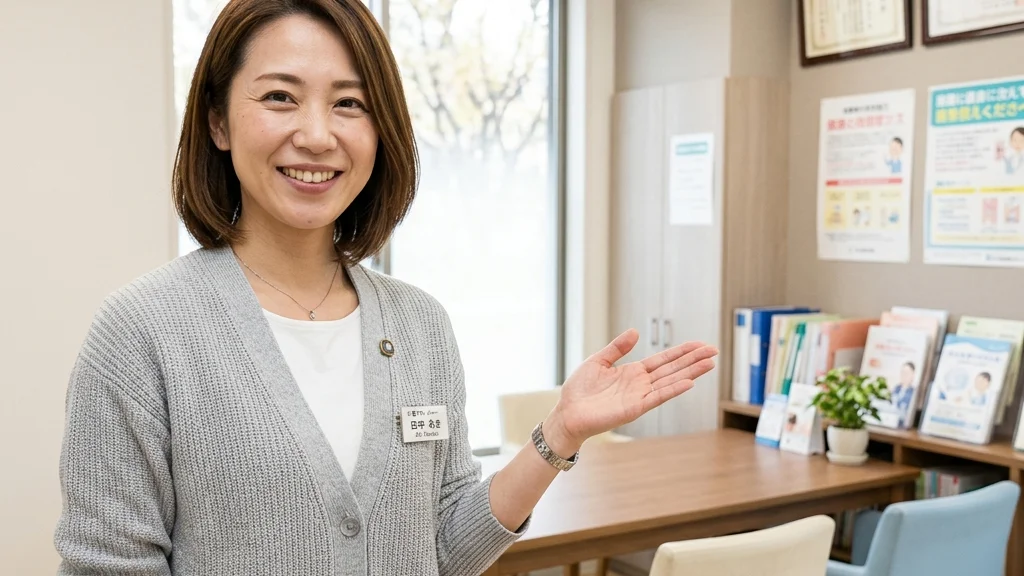 スイトルボディのよくある質問と導入相談についてクリニック相談室で優しく案内するグレーカーディガン姿 of 女性アドバイザーの横長写真